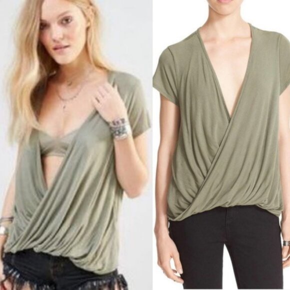 Free People Green Hoffman Slouchy‎ Short Sleeve Tee Size XS T-Shirt Army Green - Picture 2 of 13
